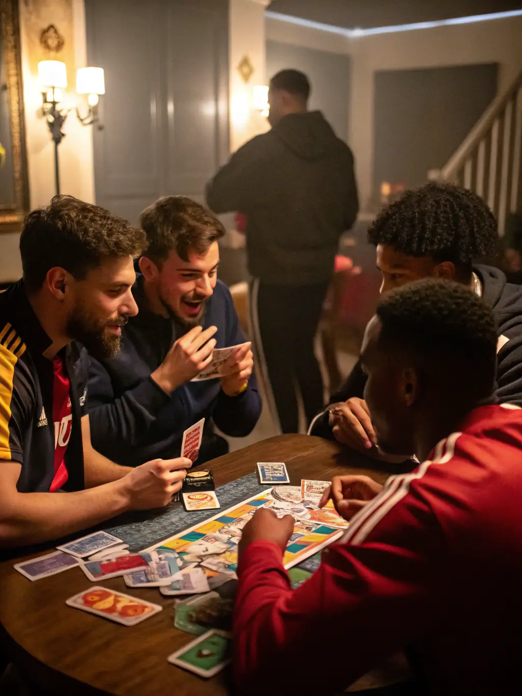 Teenagers engaged in a board game tournament at Ludothèque Bastia, demonstrating strategic thinking and friendly competition.